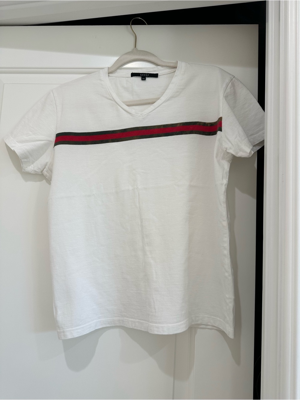 Gucci White Men’s T-Shirt Size M (with some bleach stains on the green-red line)